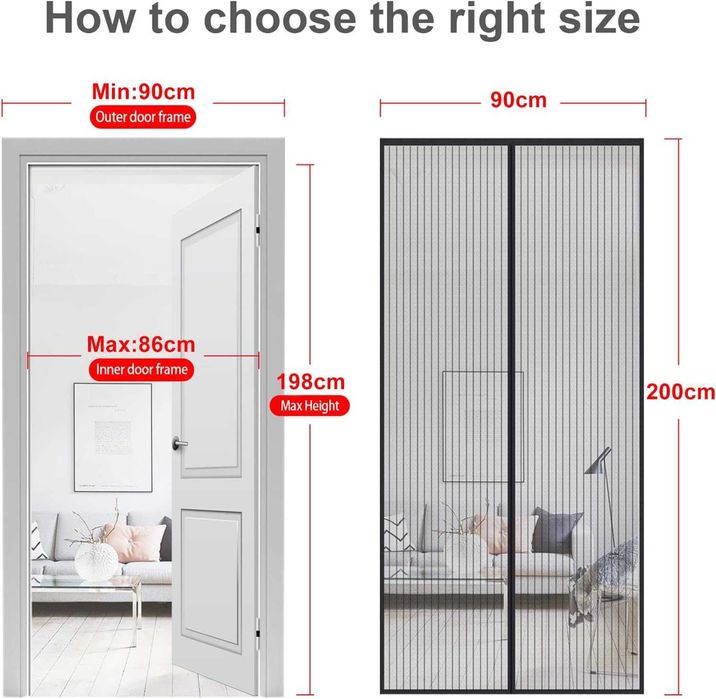 Moskitiera magnetyczna drzwi, okno 90x200 cm, czarna