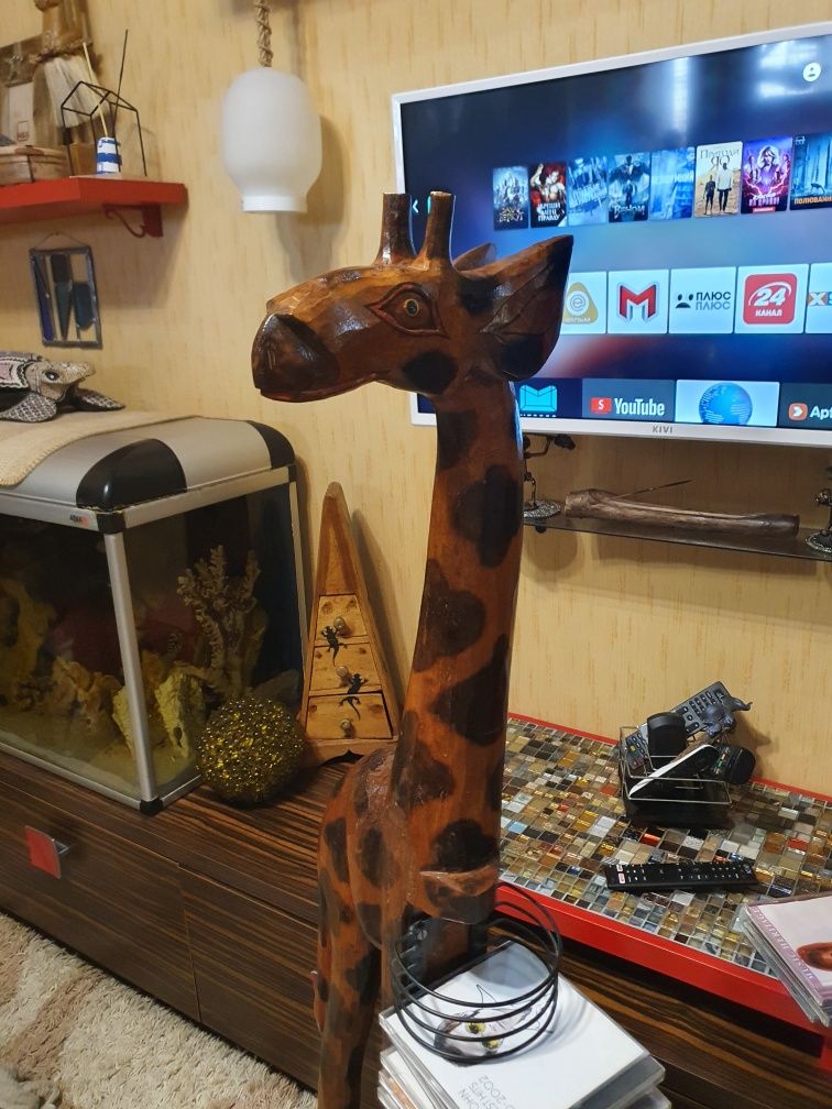 Декор Индонезии резной жираф подставка под диски