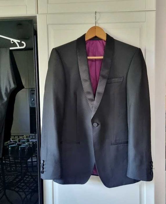 Marks&Spencer Smoking garnitur czarny marynarka i spodnie Slim Fit