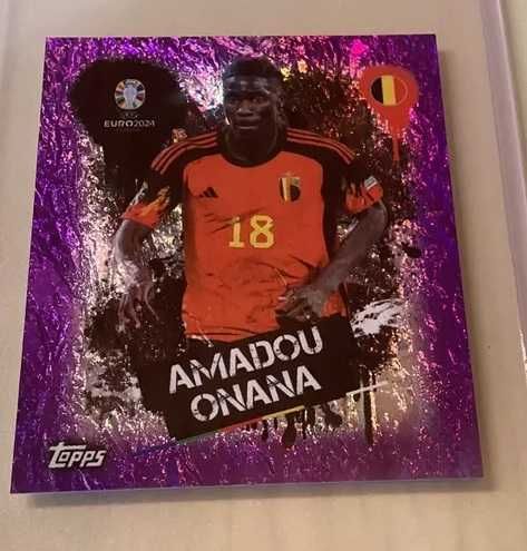 Topps Euro 2024 Sticker Belgium BEL 3 Amadou Onana purpuro paralelo