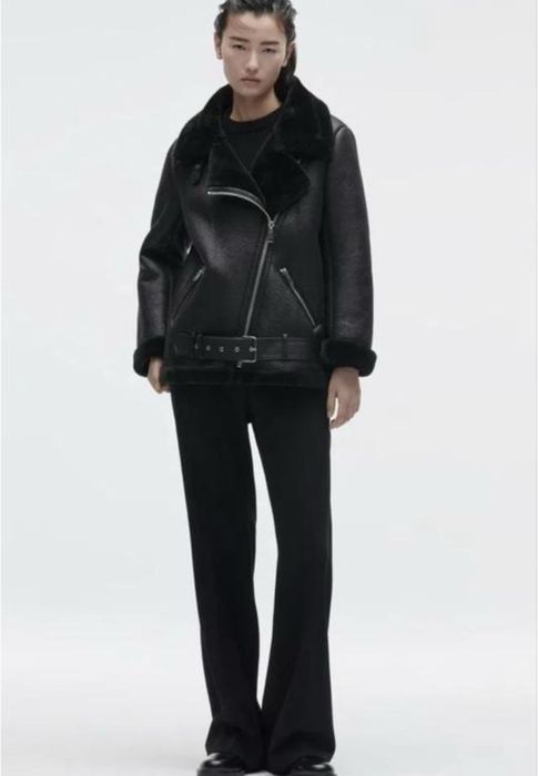 Чорна дублянка Zara косуха авіатор