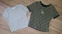 Dwupak koszulki t shirt zestaw crop top H&M House 146 152 paski