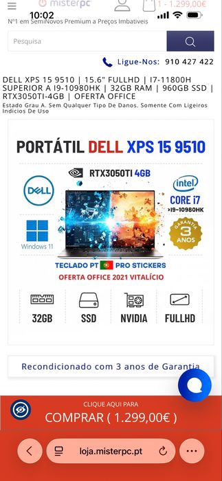 Portátil Gamer Dell XPS 15 9510