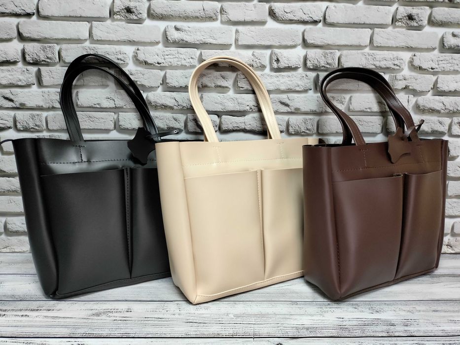 Шоппер,жіноча стильна сумка.Чорна,бєж,коричнева