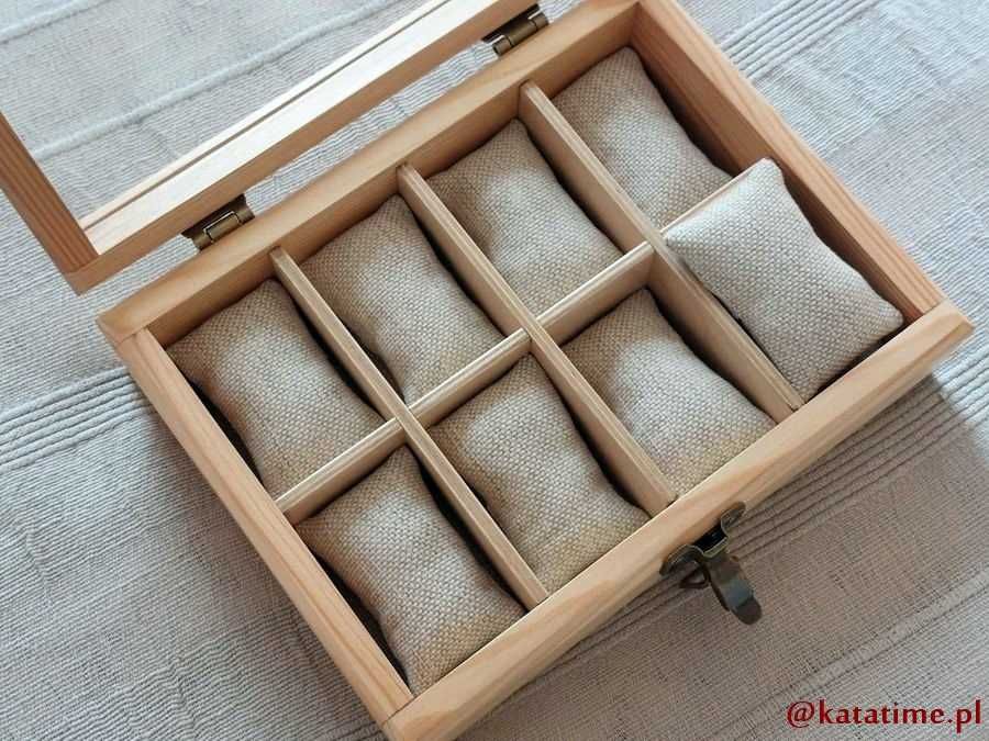 Skrzyneczka kasetka etui na 8 zegarków drewno ręcznie robiona SUPER!