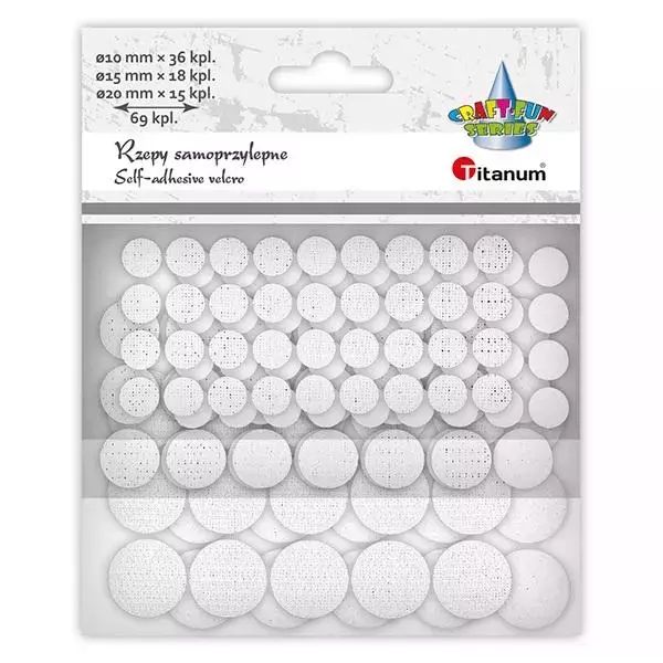 Rzepy samoprzylepne okrągłe białe 69kpl. Titanum