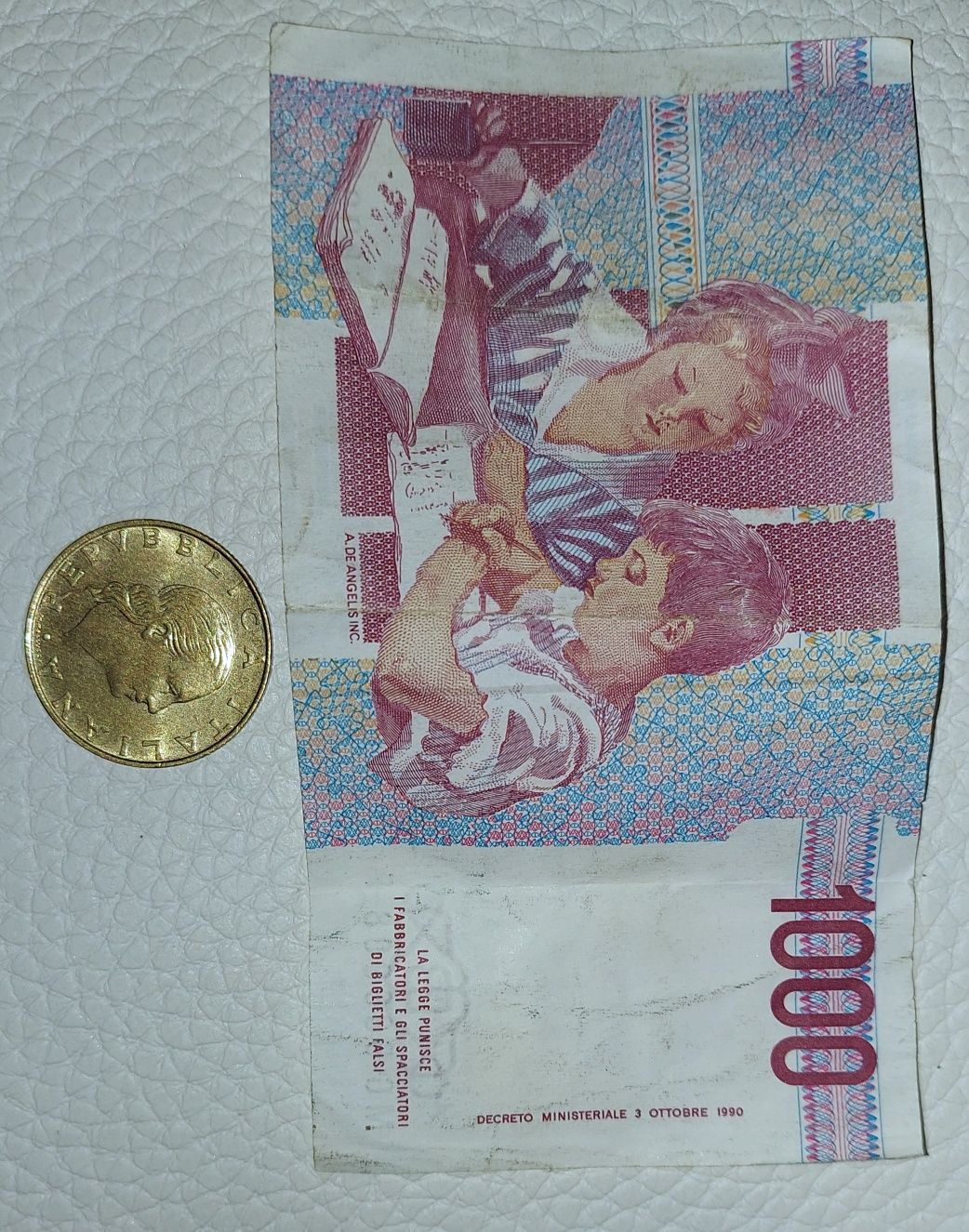 Banknot 1000lirow + moneta 200 litrów Wlochy