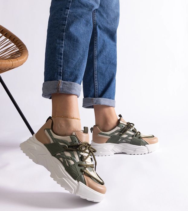 Zielono-beżowe sneakersy damskie Alva