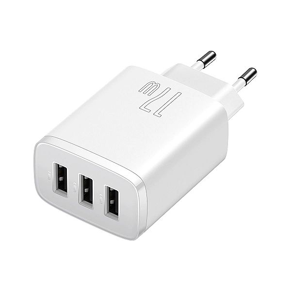 Baseus Compact ładowarka sieciowa 3x USB 17W biały (CCXJ)