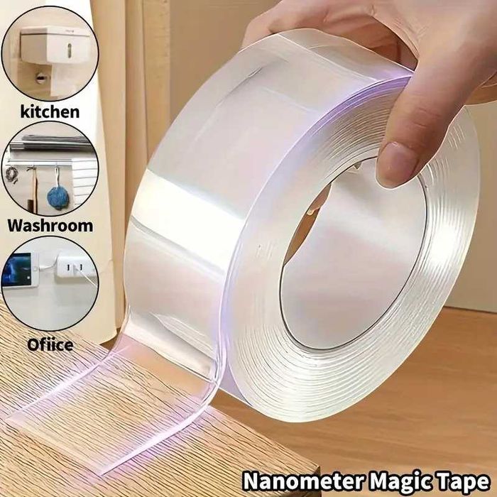 2 x TAŚMA DWUSTRONNA bezbarwna NANO - TAPE Wielokrotna 5mb x 20mm