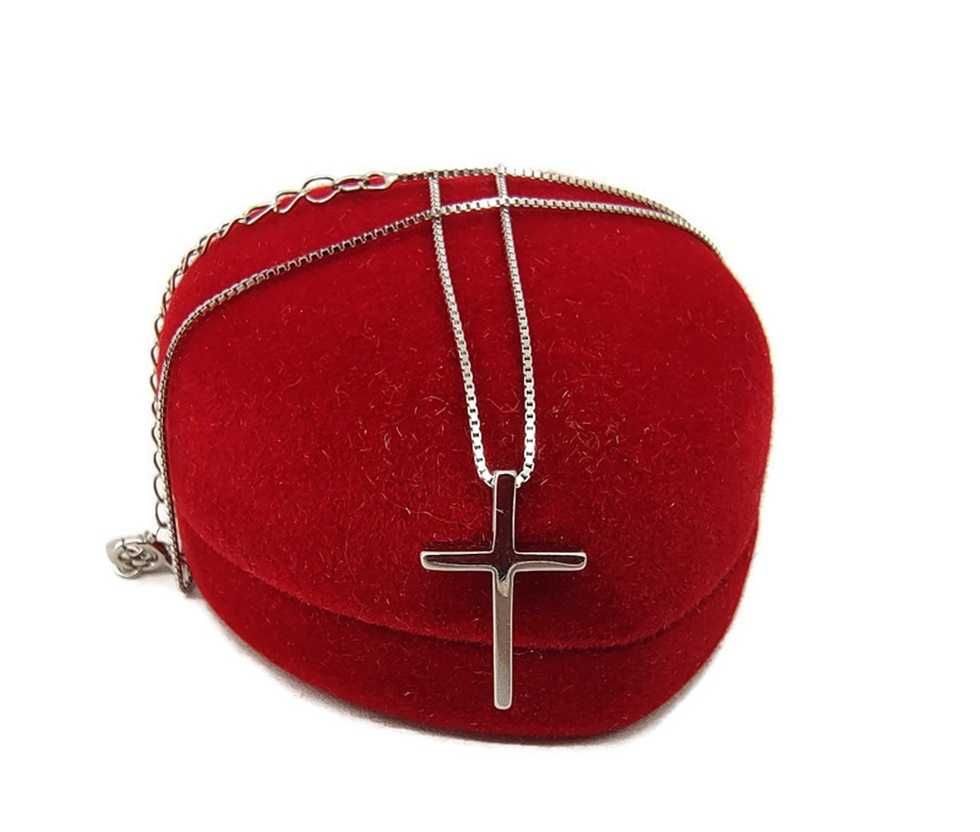 Srebrny łańcuszek Kostka z krzyżykiem P.925, 45cm, 1,67g