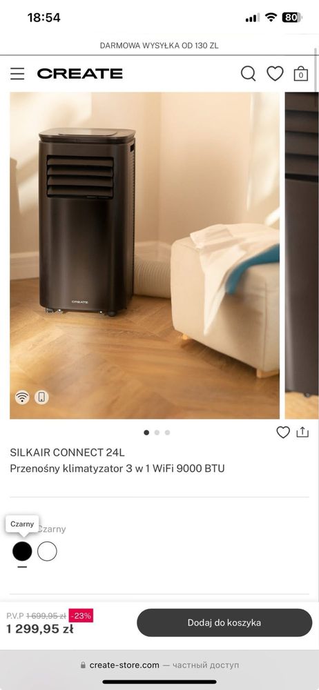 Przenośny klimatyzator 4-w-1 WiFi 9000 BTU z pompą ciepła