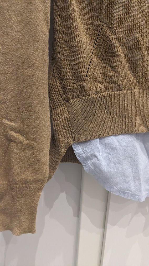 Mango S 36 sweter z koszulą  elegancki brązowy Smart casual dams