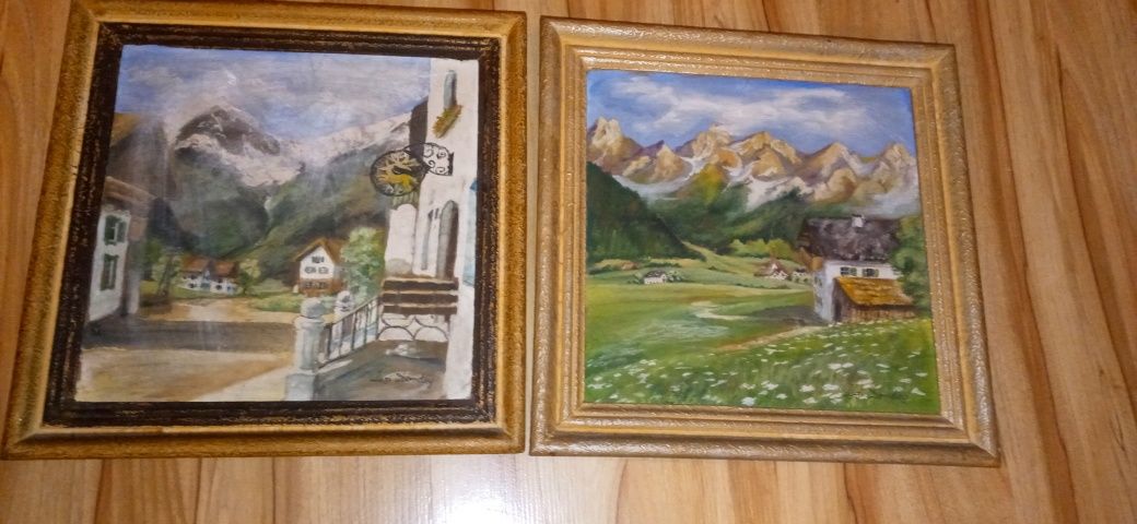 Stare obrazy malowane na desce- Pejzaż ,Alpy, Tyrol
