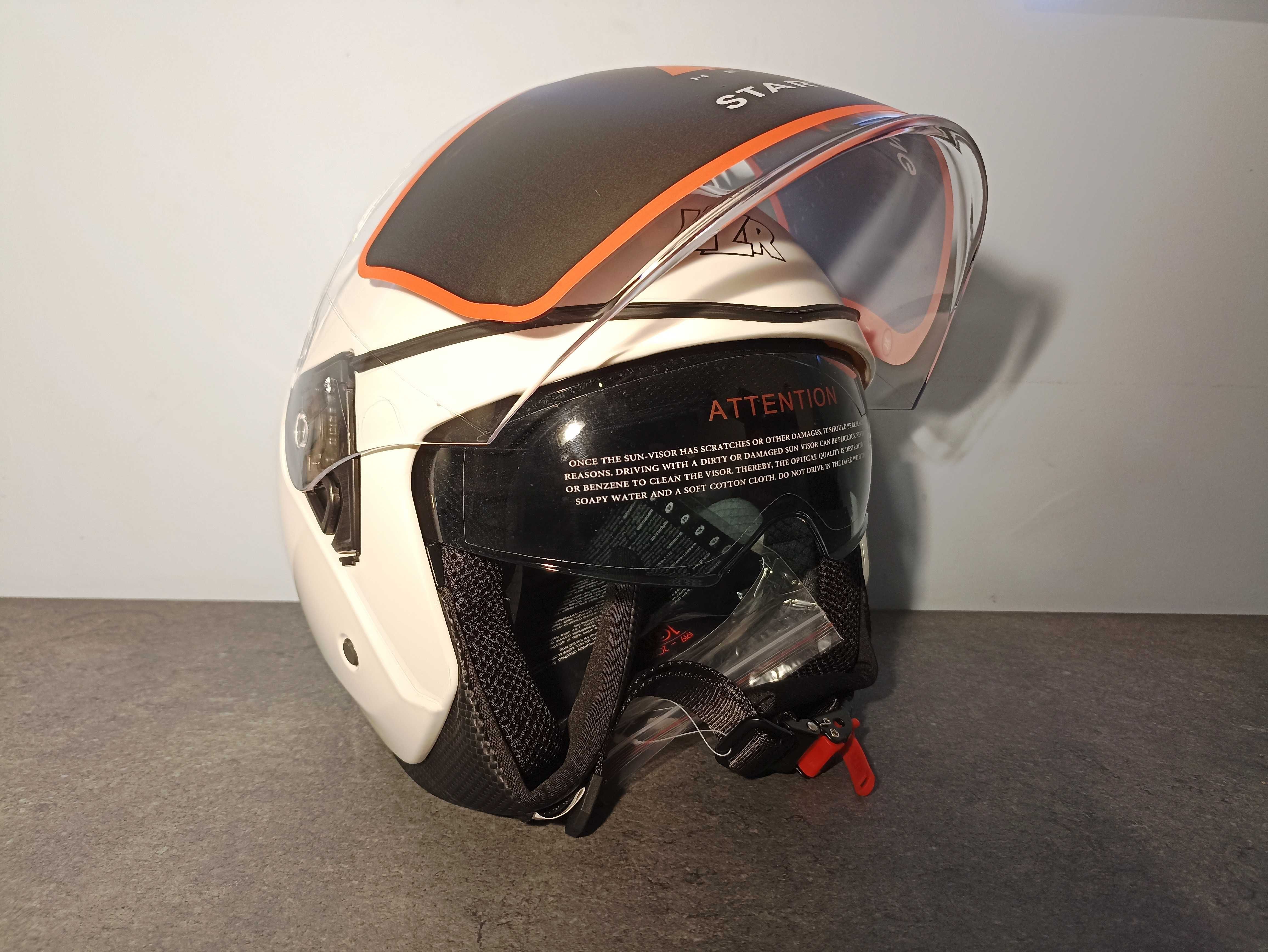 Nowy otwarty kask motocyklowy - LAZER - LZR - biały połysk - rozm. XL