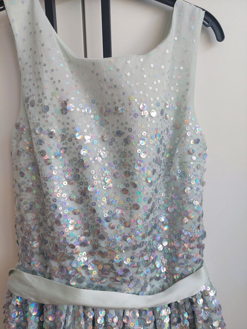 Szałwiowa elegancka sukienka h&m r 140