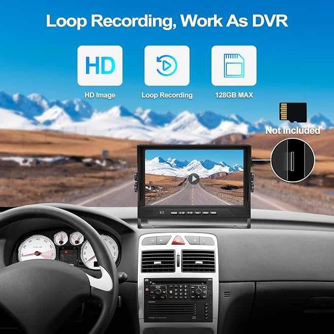 CAMECHO Zestaw kamer cofania, zestaw 4 kamer, 9-calowy monitor