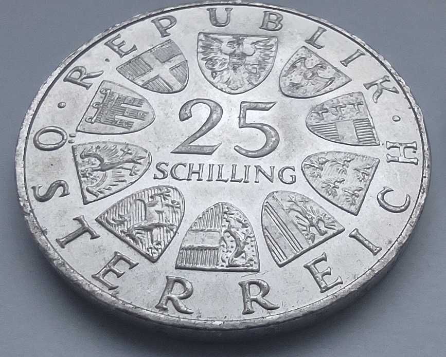 Zestaw srebrnych monet Austria 25, 50 schilling szylingów 1965 srebro