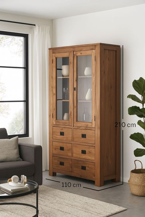 Witryna wysoka drewno egzotyczne industrial kredens biblioteczka regał