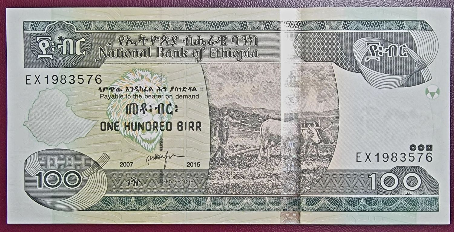 Etiopia 100 birr UNC banknot Banknoty