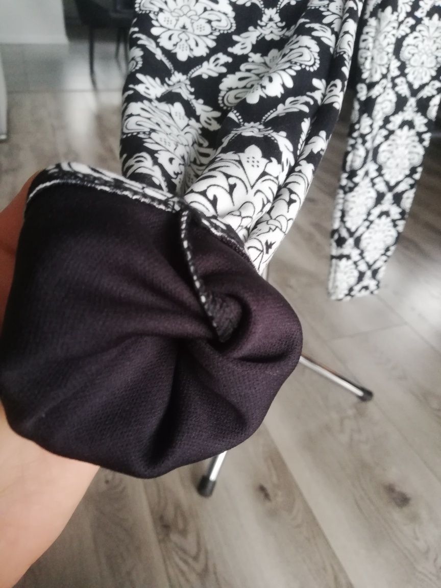 R. XL XXL nowe ciepłe legginsy czarno białe damskie