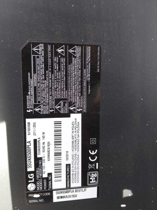 Placa central TV LG  55UK6500PLA