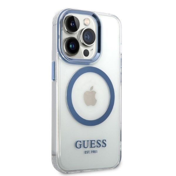 Guess Etui do iPhone 14 Pro 6,1" Metal Outline Magsafe - Niebieski