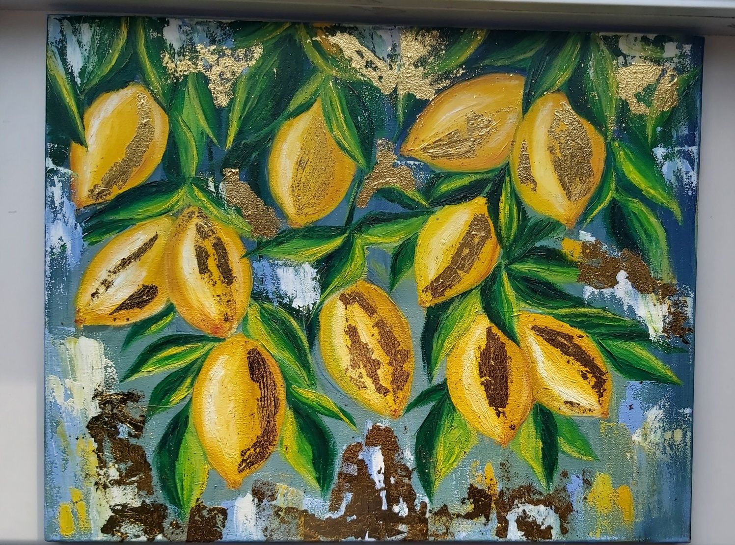 Лимони, картина олійними фабами, поталь