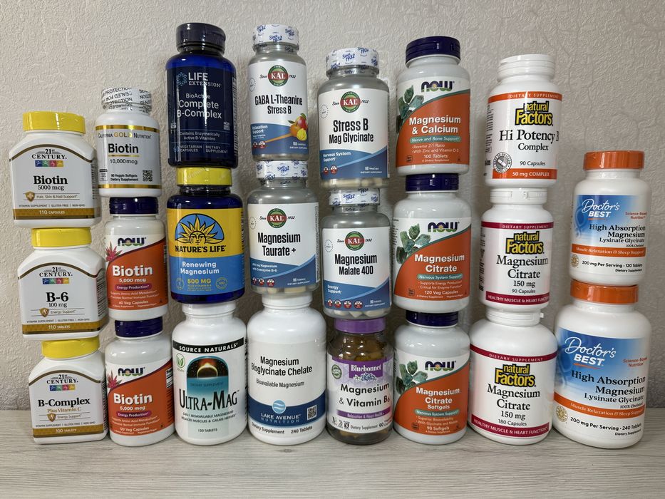 Магній+вітамін В6, магній, біотин, комплекси вітамінів групи В