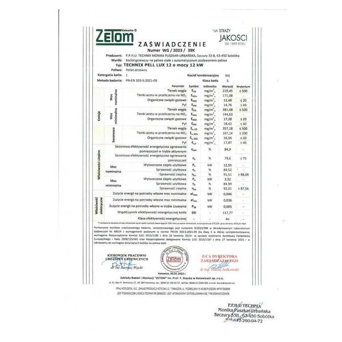 Kotły Kocioł Piec TECHNIX PELL LUX 12 kW na pellet - PRODUCENT