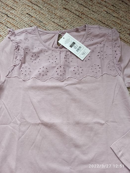 Komplet nowy spodnica i bluzka z długim rękawem dla 140