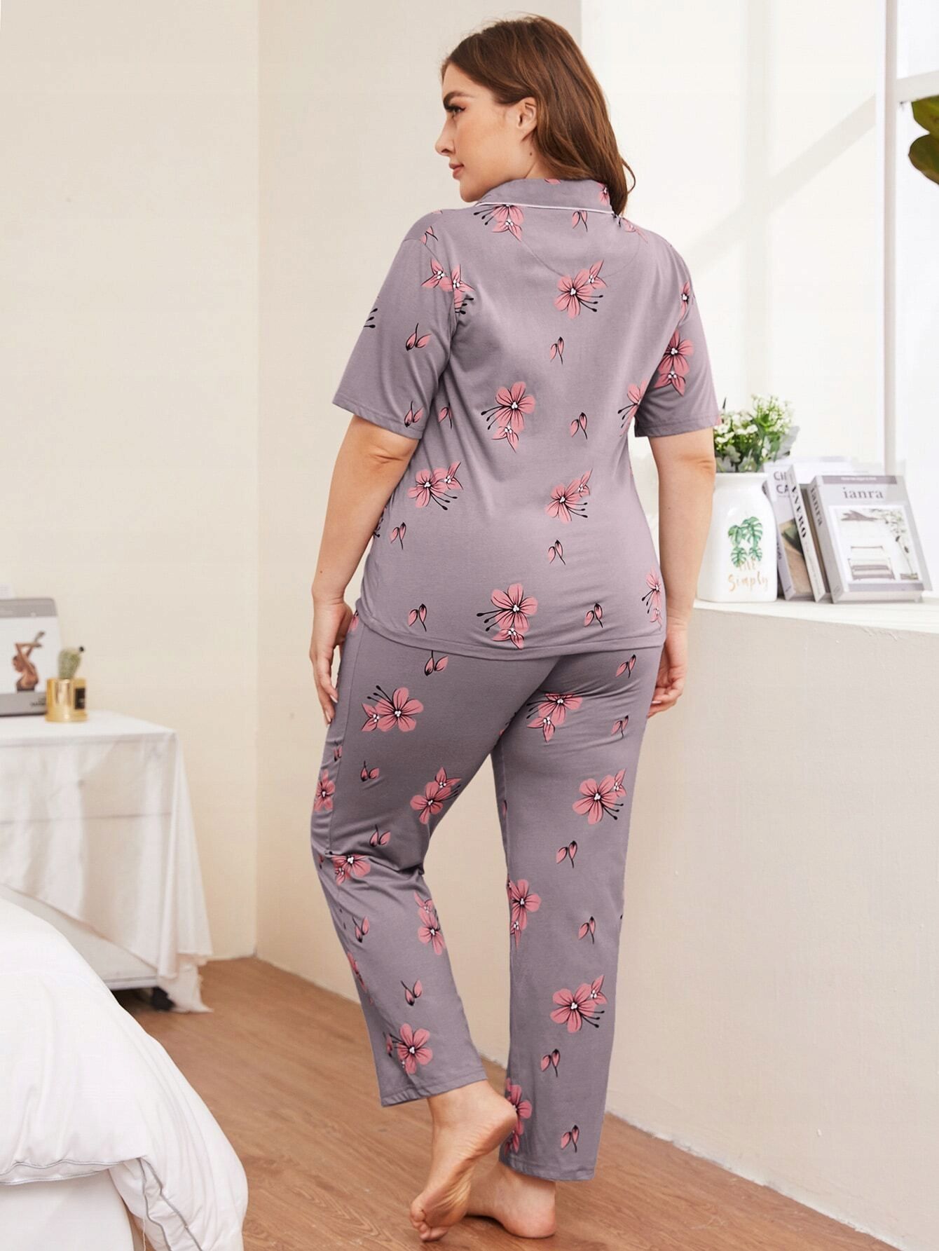 Piżama Komplet W Kwiaty Koszula+ Spodnie 2Xl 44