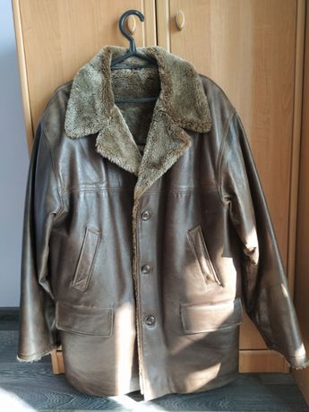 Куртка чоловіча осінь-зима шкіряна з хутром р. 56 коричнева