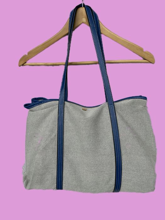 Duża torba tote z płótna z skórzanymi rączkami