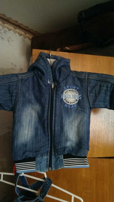 Детский Джинсовый комбинезон + Джинсовая куртка тёпленькая F&F 86см.