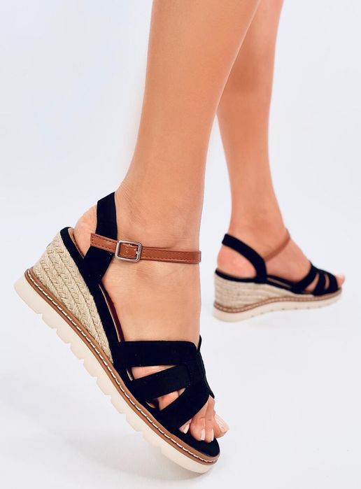 Sandałki Espadryle Na Koturnie Rosco Black