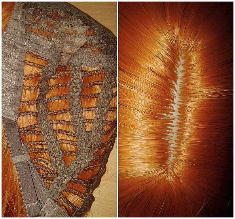 Pomarańczowa ruda krótka peruka falowana z prostą grzywką cosplay wig