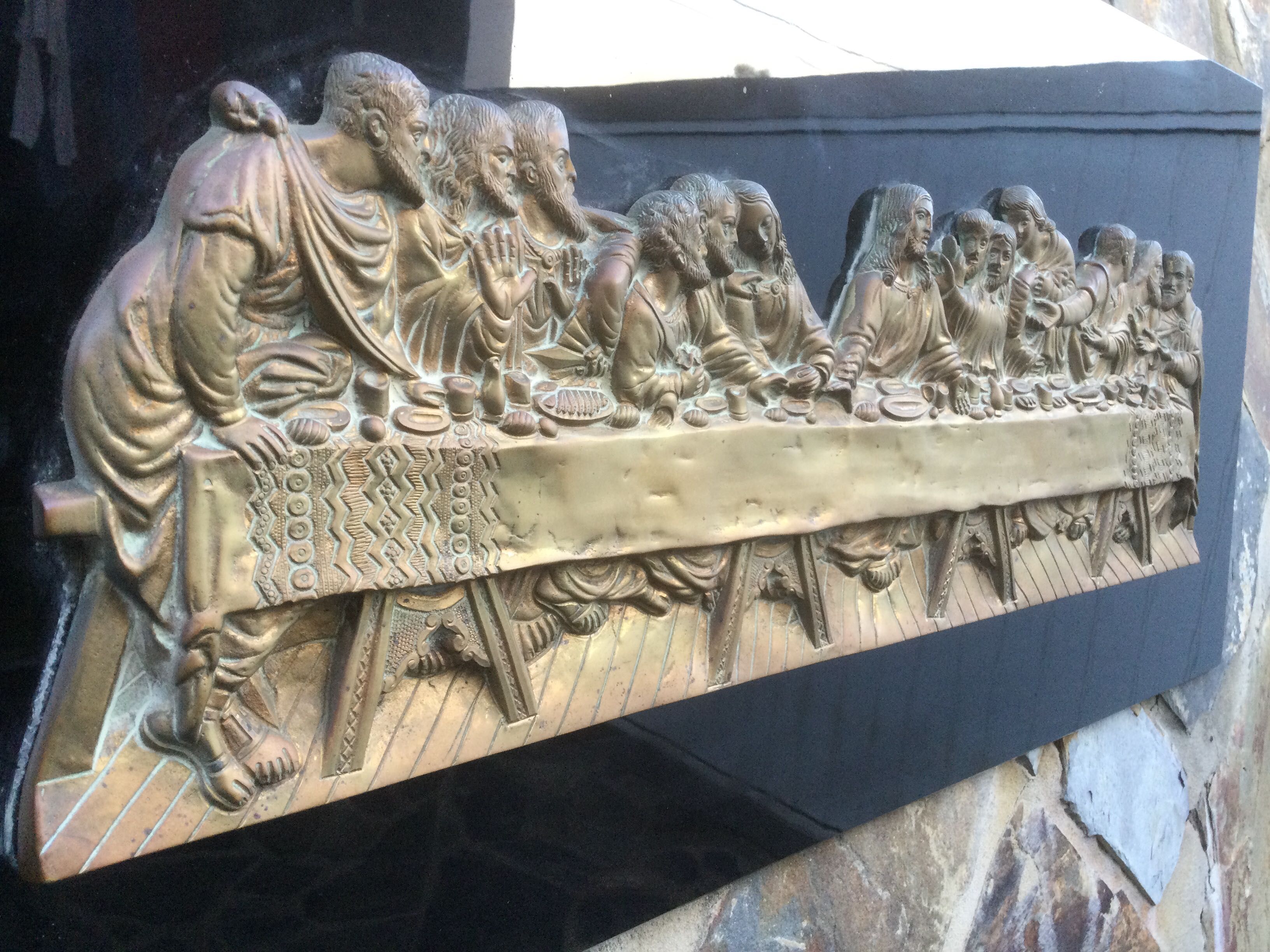 Ceia de Cristo Centenária Bronze Vidro Assinada Barbeitos Lisboa 74 cm