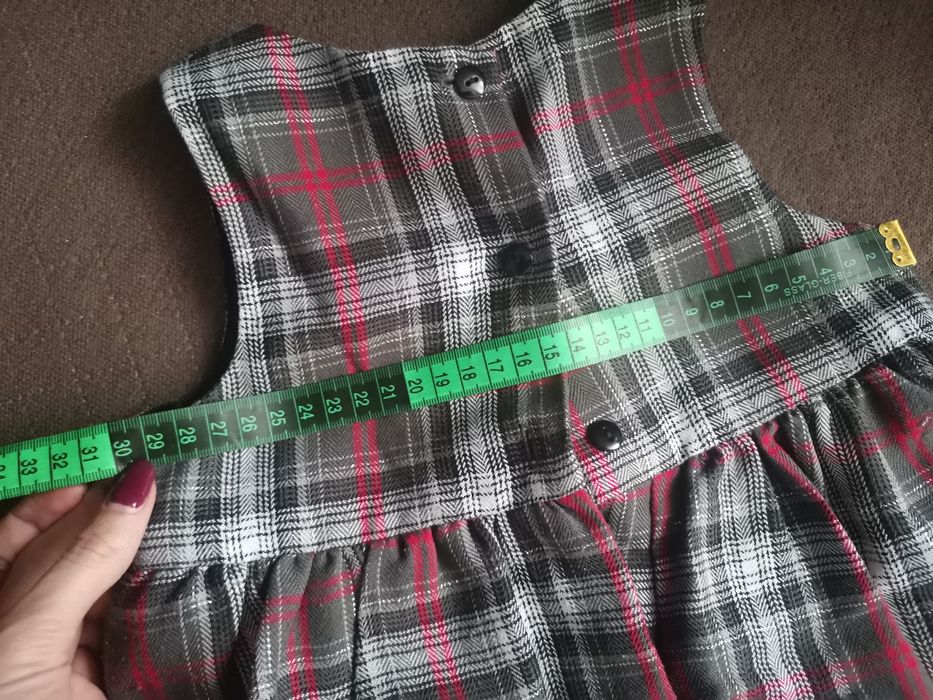 Sukienka dziecięca 86-92 wizytowa kratka elegancka biała szara