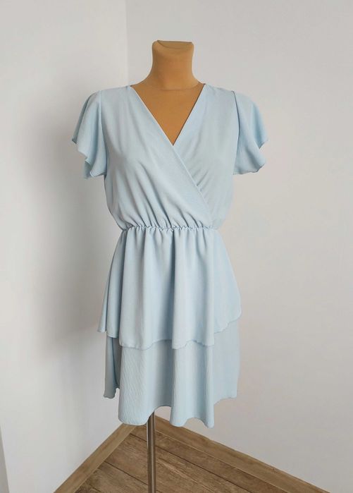 Błękitna Mini Sukienka Z Falbankami 36-44