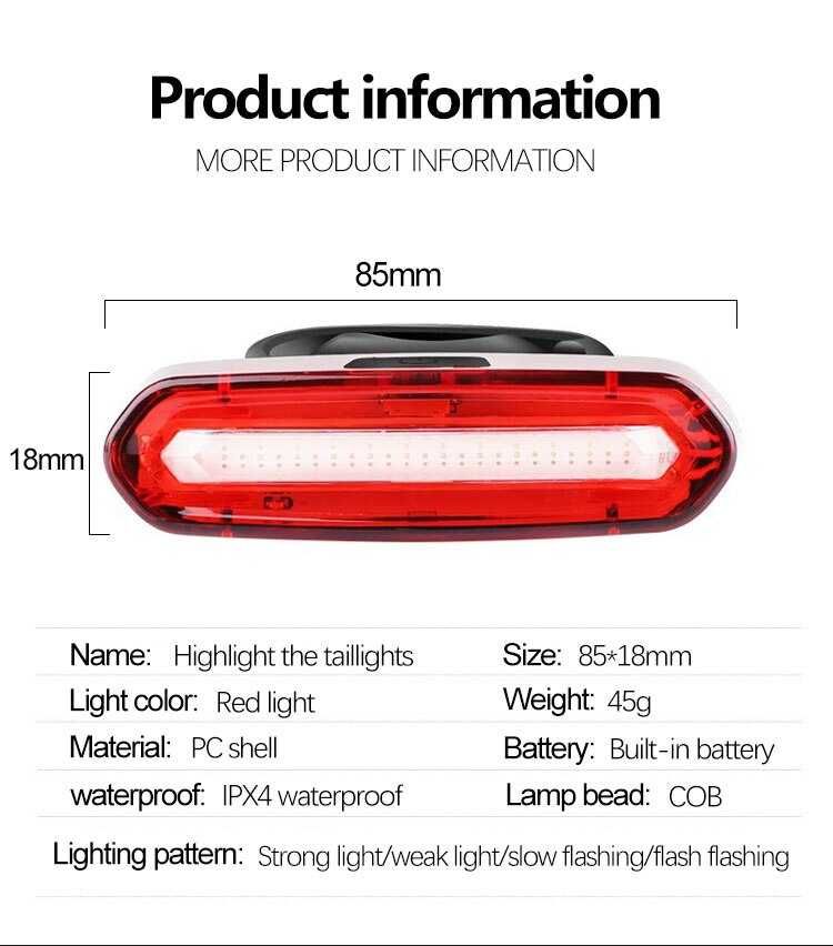 Oświetlenie rowerowe tylne OŚWIETLENIE USB MOCNE CZERWONE 120 LM