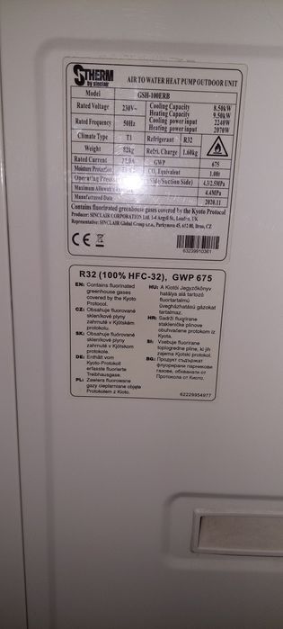 Pompa ciepła Sinclair split 9,5 kW