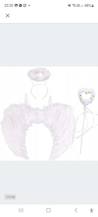 Strój aniołka, przebranie, skrzydła, aureola i różczka