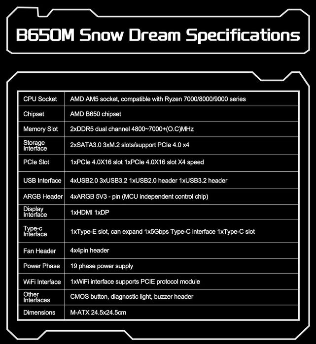 Материнская плата AMD AM5, JGINYUE B650M Snow Dream