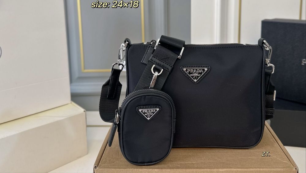 PRADA сумка мужская унисекс черная через плечо