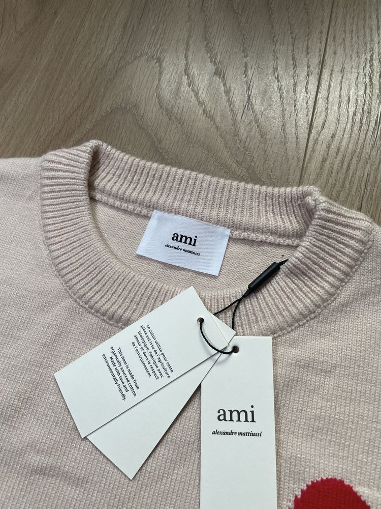 Sweater Ami Paris logo apricot wool knit Ami  pullover