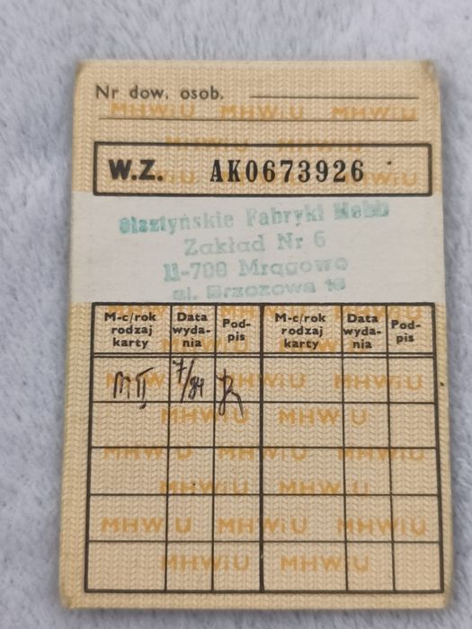 Kartka z okresu PRL.