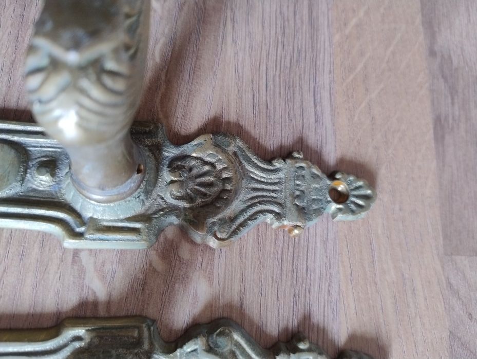 klamka z szyldem stara zdobiona mosiądz 2szt komplet