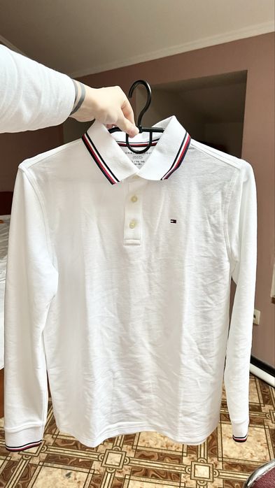 Рубашка поло лонгслив белый Tommy Hilfiger