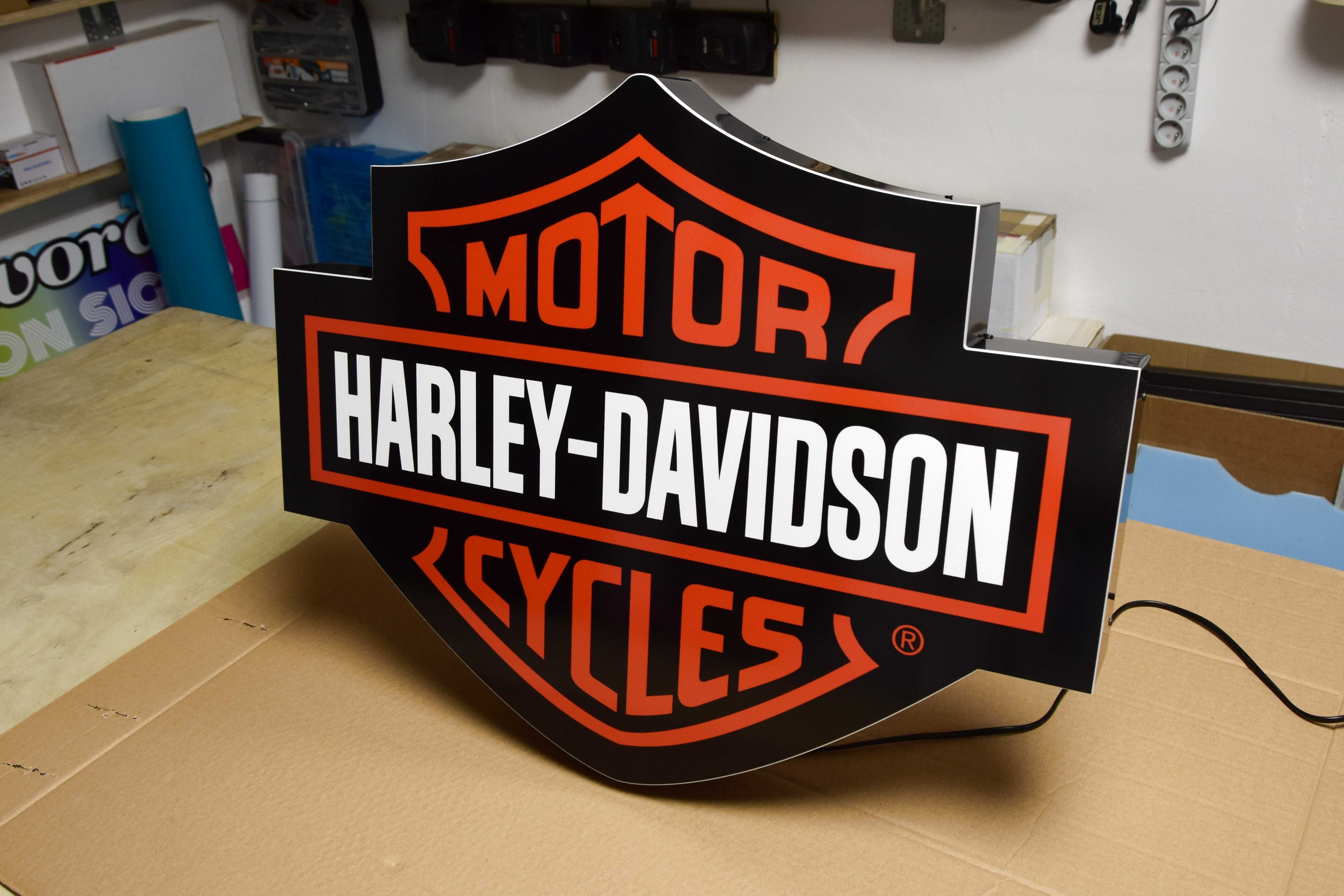 Podświetlane Logo Harley - Davidson, Reklama H-D, Neon LED, Baner 3D